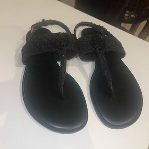 Tory Burch Benton 2 Thong Flat Sandal In Black Tweet NWOB Size 11